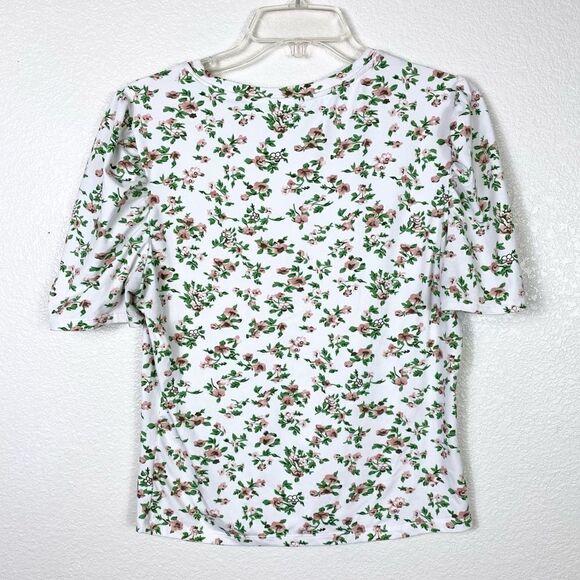 White Pink & Green Floral Puff Sleeve Tshirt - Picture 2 of 3